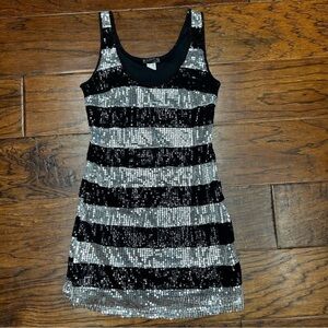 Black & Silver Sequin Stripe Tank Dress